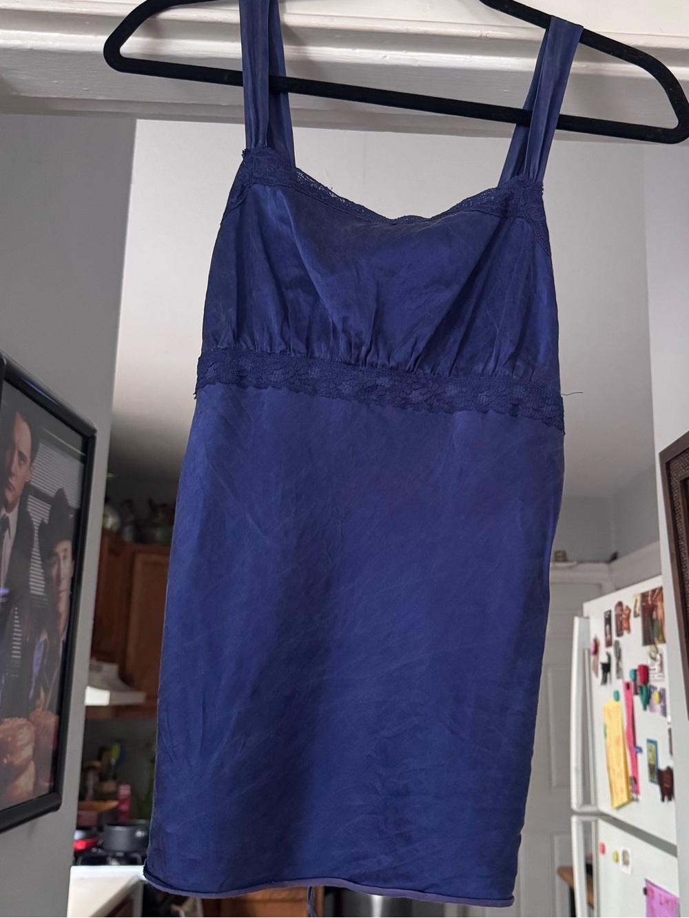 Vtg Y2K The Limited Blue Lace Silk Tank Top lace back tie baby doll size small